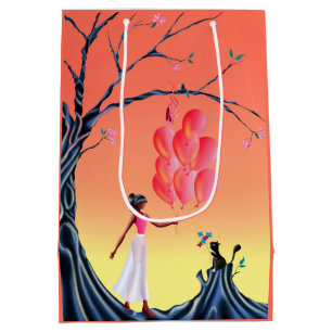 Cute Ballerina & Cat Night Sky  Medium Gift Bag