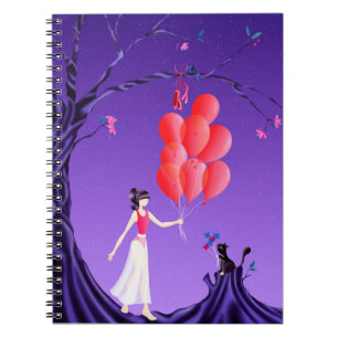 Cute Ballerina & Cat Night Sky Notebook