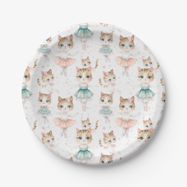 Cute Ballerina Cats Party Paper Plate (Front)