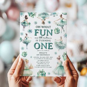 Cute Ballerina Festive Girls 1st Birthday Invitation
