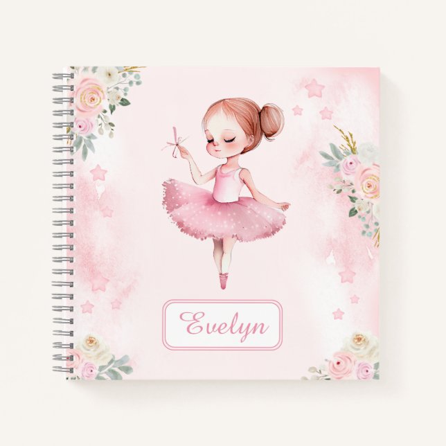 Cute ballerina floral birthday girl gift notebook (Front)