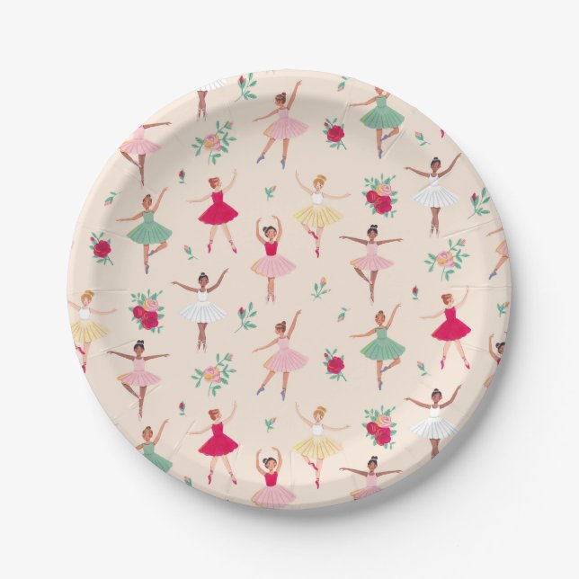 Cute Ballerina Girl Birthday Party Invitation Paper Plate (Front)