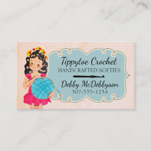 Cute ballerina girl crochet hook ball of yarn business card