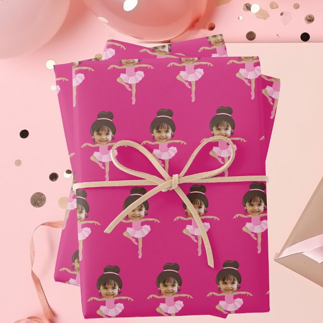 Cute Ballerina Girl Customized Kids Photo Pink Wrapping Paper Sheet (Creator Uploaded)