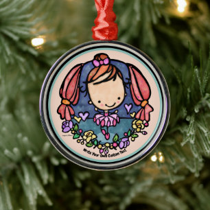 Cute Ballerina Girl Kawaii Ballet Dancer Whimsical Metal Tree Decoration