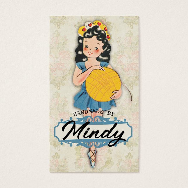 Cute ballerina girl knitting crochet ball of yarn (Front)