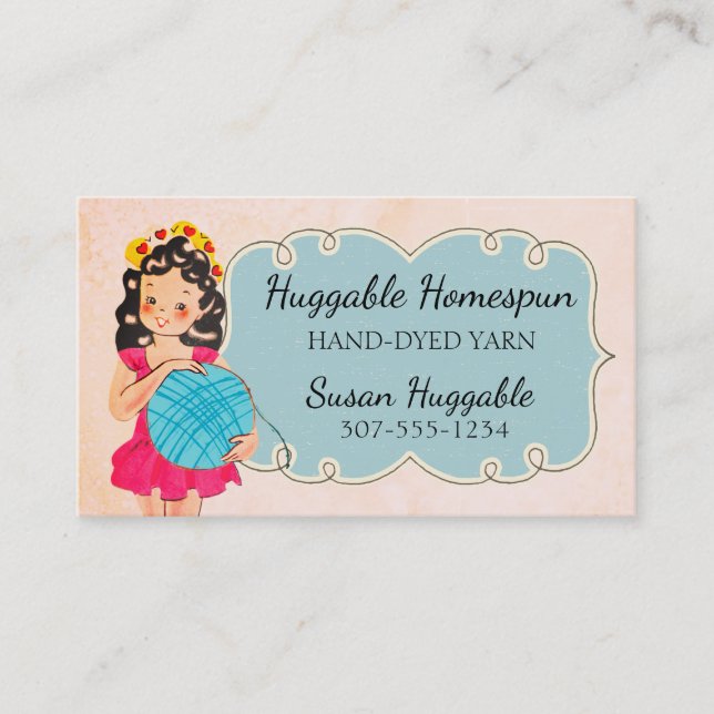 Cute ballerina girl knitting crochet homespun yarn business card (Front)