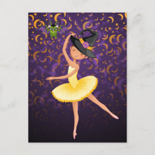 Cute Ballerina Halloween Bat and Moons Ballet Postcard