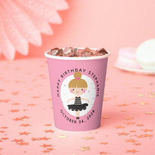 Cute Ballerina in Black Dress Kids Birthday Party Paper Cups