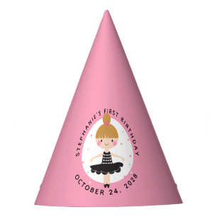 Cute Ballerina in Black Dress Kids Birthday Party Party Hat