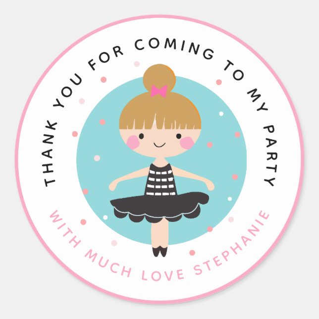 Cute Ballerina in Black Dress Thank You Birthday Classic Round Sticker (Front)