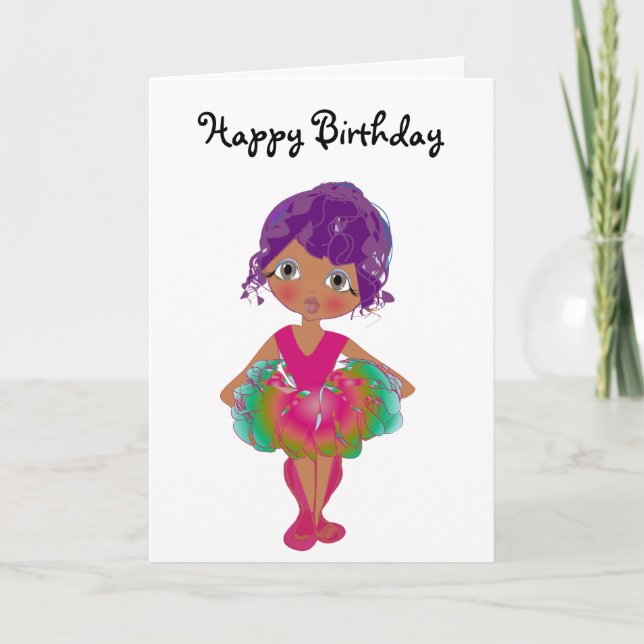 Cute Ballerina in Pink and Green Tutu Art Card (Front)
