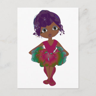 Cute Ballerina in Red and Green Tutu Art Postcard
