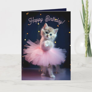 Cute Ballerina Kitten Happy Birthday Thank You Card