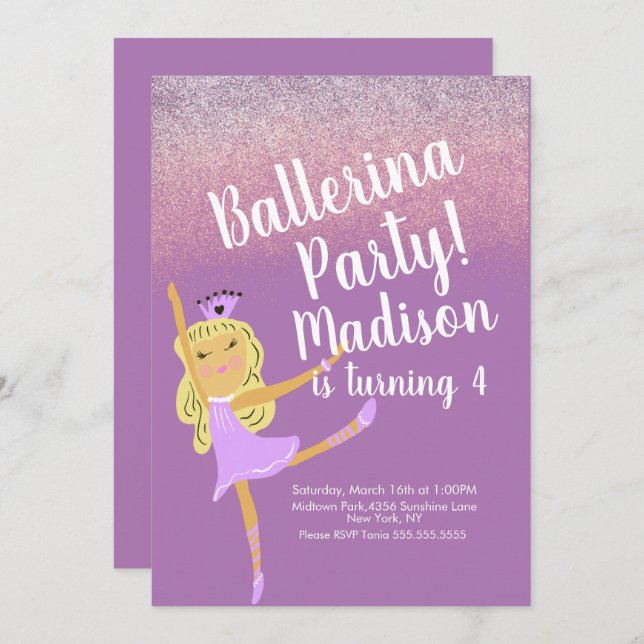 Cute Ballerina  Party Doodle Invitation  (Front/Back)