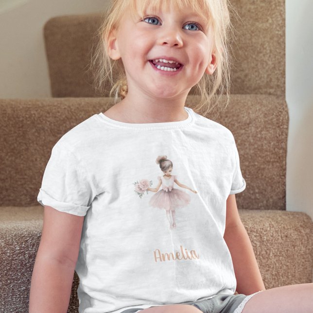 Cute Ballerina Personalised Birthday Girl Pink Toddler T-Shirt (Creator Uploaded)