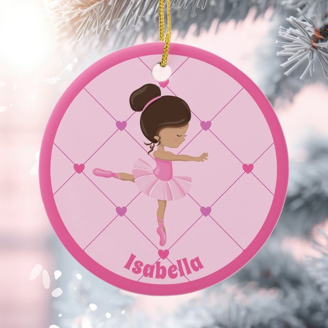 Cute Ballerina Pink Personalised Girls Christmas Ceramic Tree Decoration (Creator Uploaded)