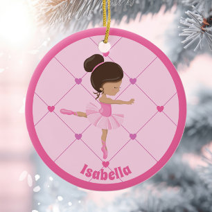 Cute Ballerina Pink Personalized Girls Christmas Ceramic Tree Decoration