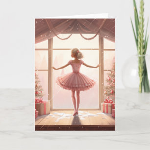 Cute Ballerina Pink Room Chic Winter Christmas Holiday Card