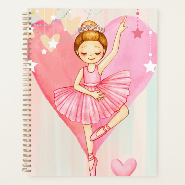 Cute Ballerina Stars and Hearts Colourful Planner (Front)
