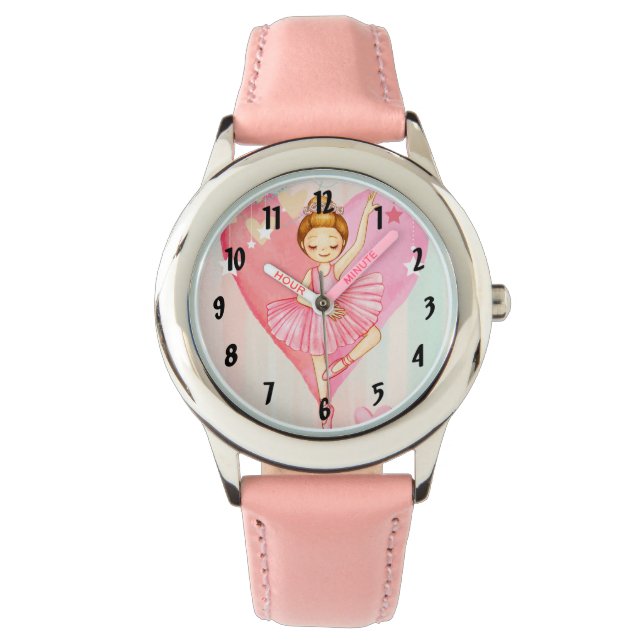 Cute Ballerina Stars and Hearts Girls Pink Watch (Front)