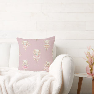 Cute Ballerina Teddy Bear Blush Pink Throw Pillow