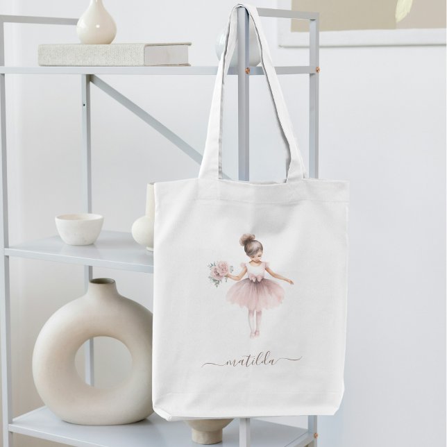 Cute Ballerina Whimsical Girlie Name Tote Bag (Creator Uploaded)
