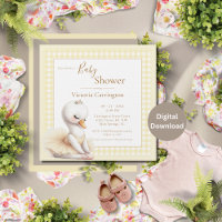 Cute Ballerina Yellow Plaid Baby Shower Invitation