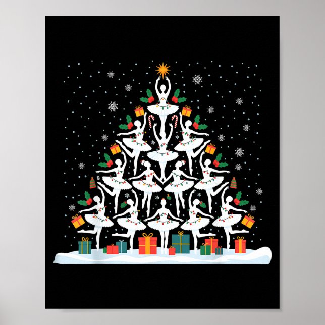 Cute Ballet Christmas Tree Dancer Women Girls Xmas Poster (Front)