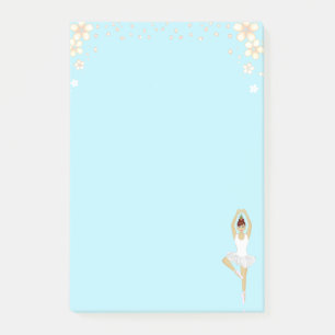 Cute Ballet Dancer & Flowers on Light Blue Post-it Notes