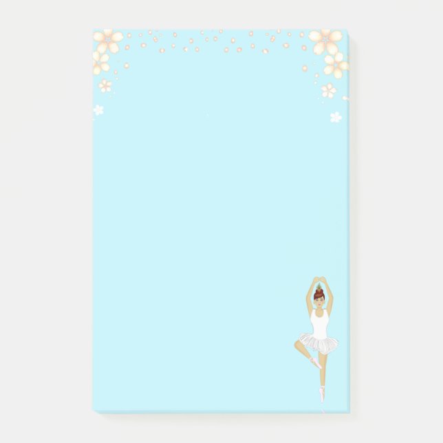 Cute Ballet Dancer & Flowers on Light Blue Post-it Notes (Front)