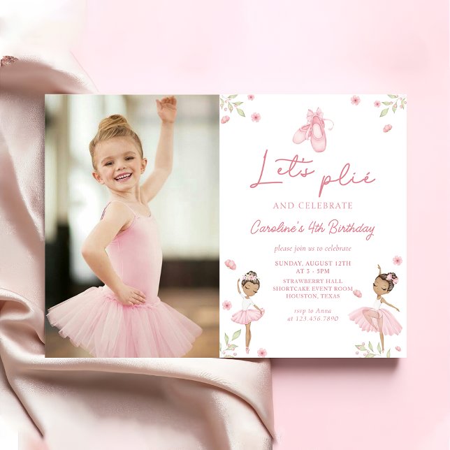 Cute Ballet Dancer Girls' Ballerina Birthday Photo Invitation (Creator Uploaded)