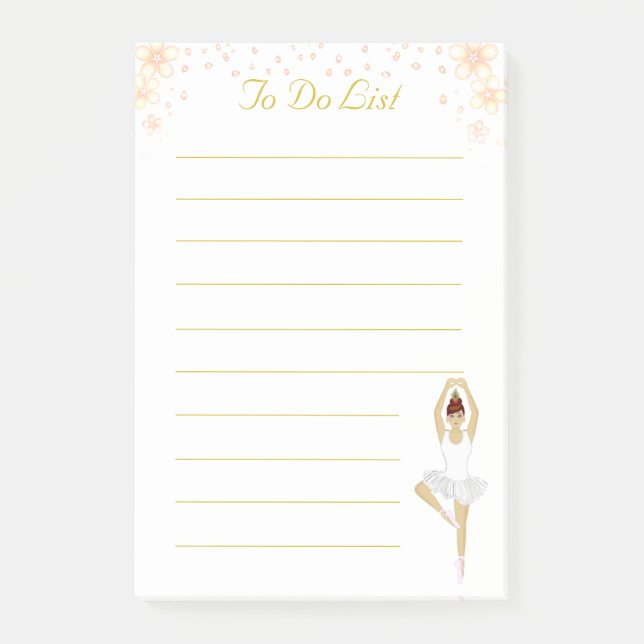 Cute Ballet Dancer in White & Flowers To Do List Post-it Notes (Front)