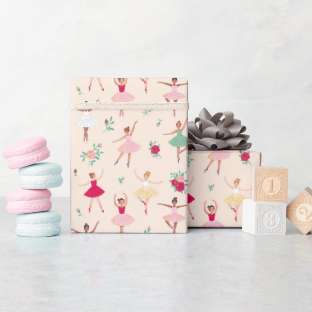 Cute Ballet Dancers Pattern Girls Wrapping Paper (Baby Shower)