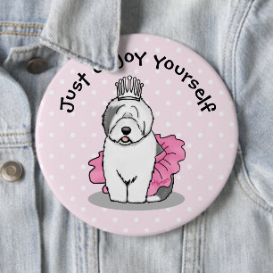 Cute Ballet Princess Old English Sheepdog Grey 1 6 Cm Round Badge