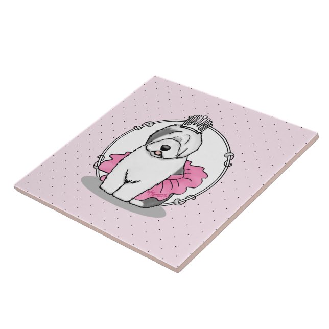 Cute Ballet Princess Old English Sheepdog Grey 1 Tile (Side)