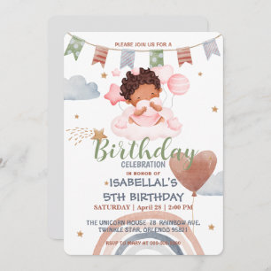 Cute Balloon African american girls Birthday party Invitation