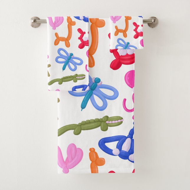 Cute Balloon Animals Colourful Kids Pattern Bath Towel Set (Insitu)