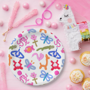 Cute Balloon Animals Colourful Kids Pattern Paper Plate