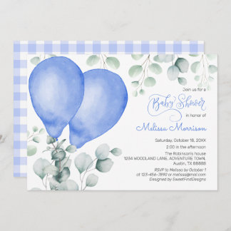 Cute Balloon Baby Boy Shower Invitation