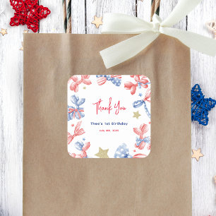 Cute Balloon Bow 4th of July 1st Birthday Party Square Sticker