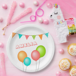 Cute Balloon Bunting Flag Kid Birthday Paper Plate