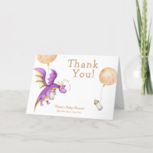 Cute Balloon Fairy Dragon Bottle Baby Shower  Thank You Card