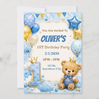 Cute Balloon First Birthday Party Invite