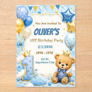Cute Balloon First Birthday Party Invite Acrylic Invitations