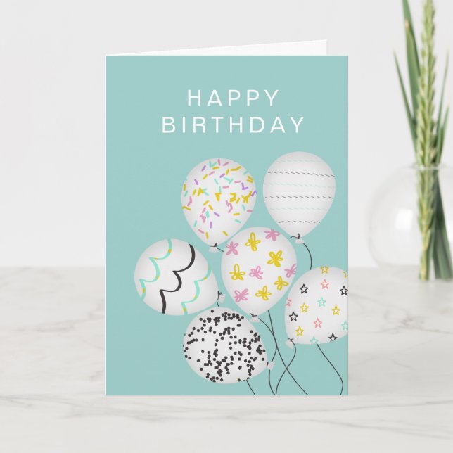cute balloon party happy birthday folded card (Front)