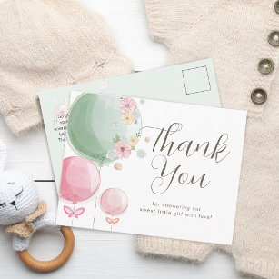 Cute Balloons   Baby Shower Thank You Postcard