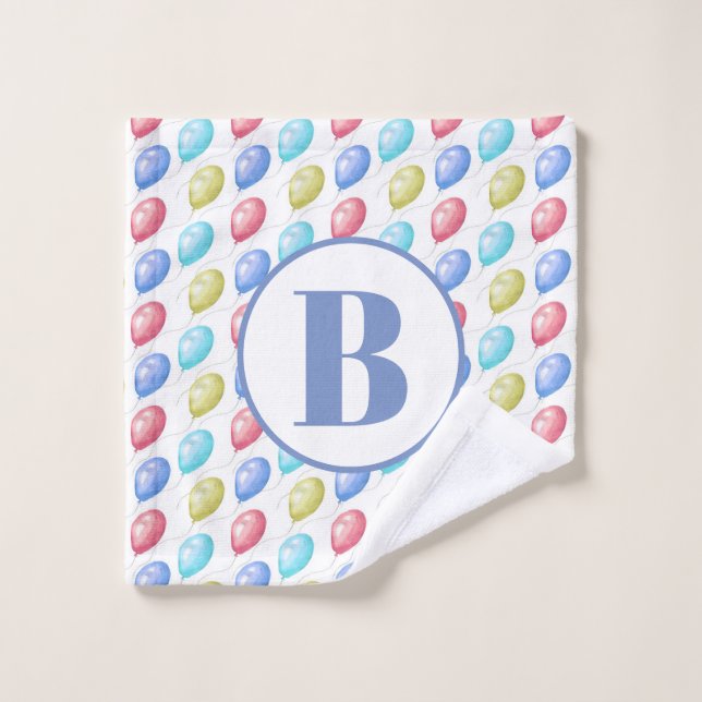 Cute Balloons Monogram Baby Nursery  Wash Cloth (Wash Cloth)