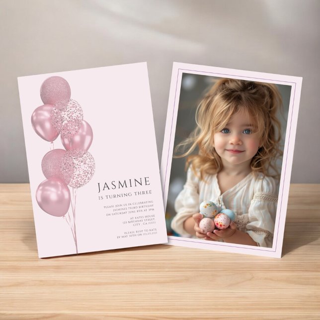 cute balloons  photo birthday  invitation (cute any age birthday invitation with photo template , fully editable )