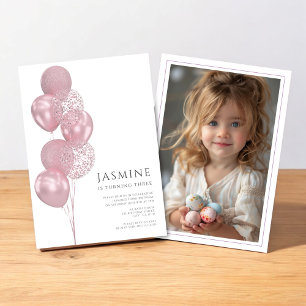 cute balloons photo birthday  invitation